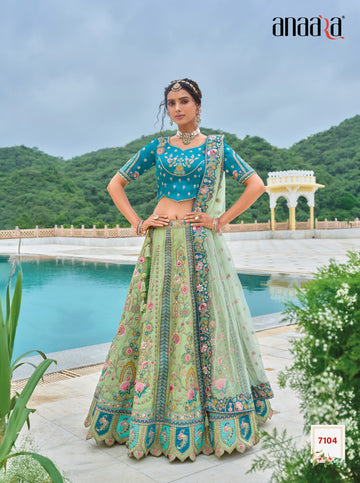Saga Green Beautiful Traditional Designer Elegant Embroidery Work Cut Work Silk Lehenga - 7104